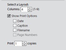 Printing layout for printing contact sheets