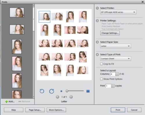 Printing contact sheets in Photoshop Elements 11