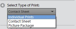 Select print type contact sheet